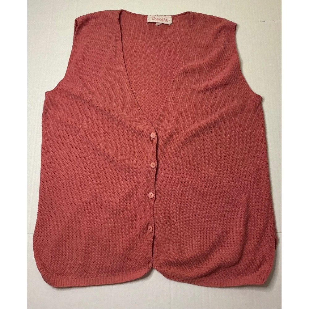Donirs Vintage Open Stitch Knit Vest Waistcoat Sleeveless Cardigan Pink